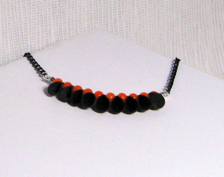 Black silicone and orange beads necklace for women