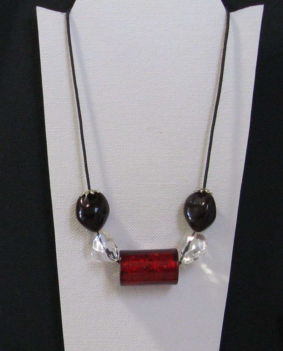 Big Red Necklace on Black Cotton Cord, Unique Piece 
