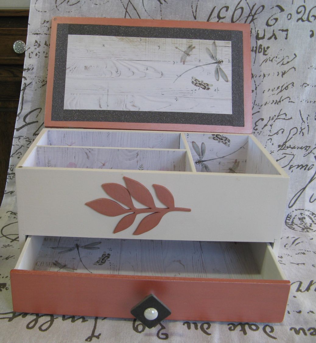 Large Pink Box with Slate and Wood Flower Patterns, Unique Creation