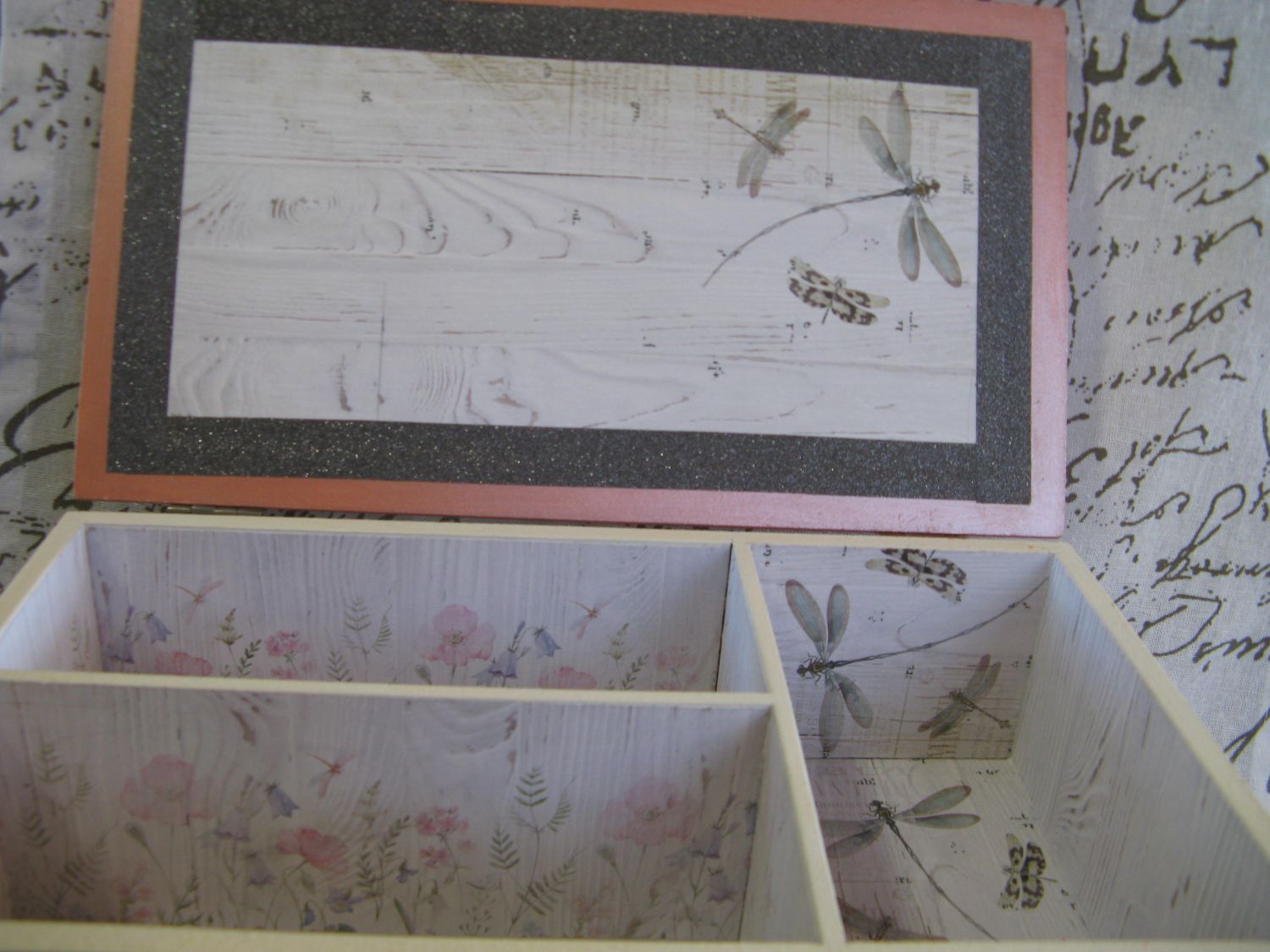 Large Pink Box with Slate and Wood Flower Patterns, Unique Creation