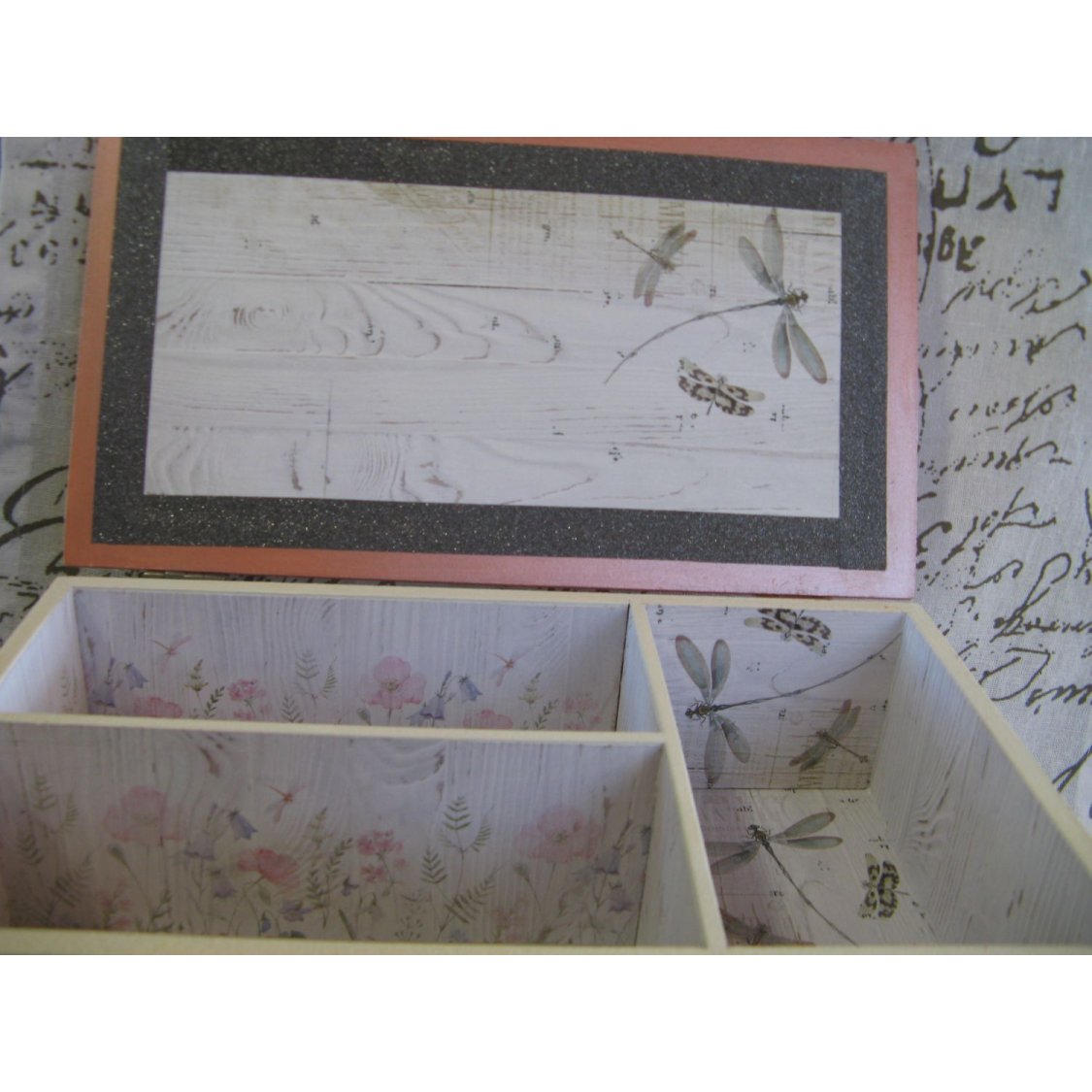 Large Pink Box with Slate and Wood Flower Patterns, Unique Creation