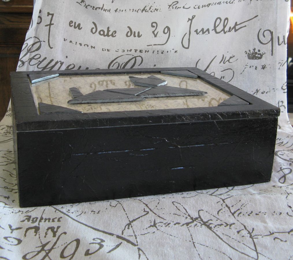 Large Wooden Storage Box with a Slate Cat, Unique Creation