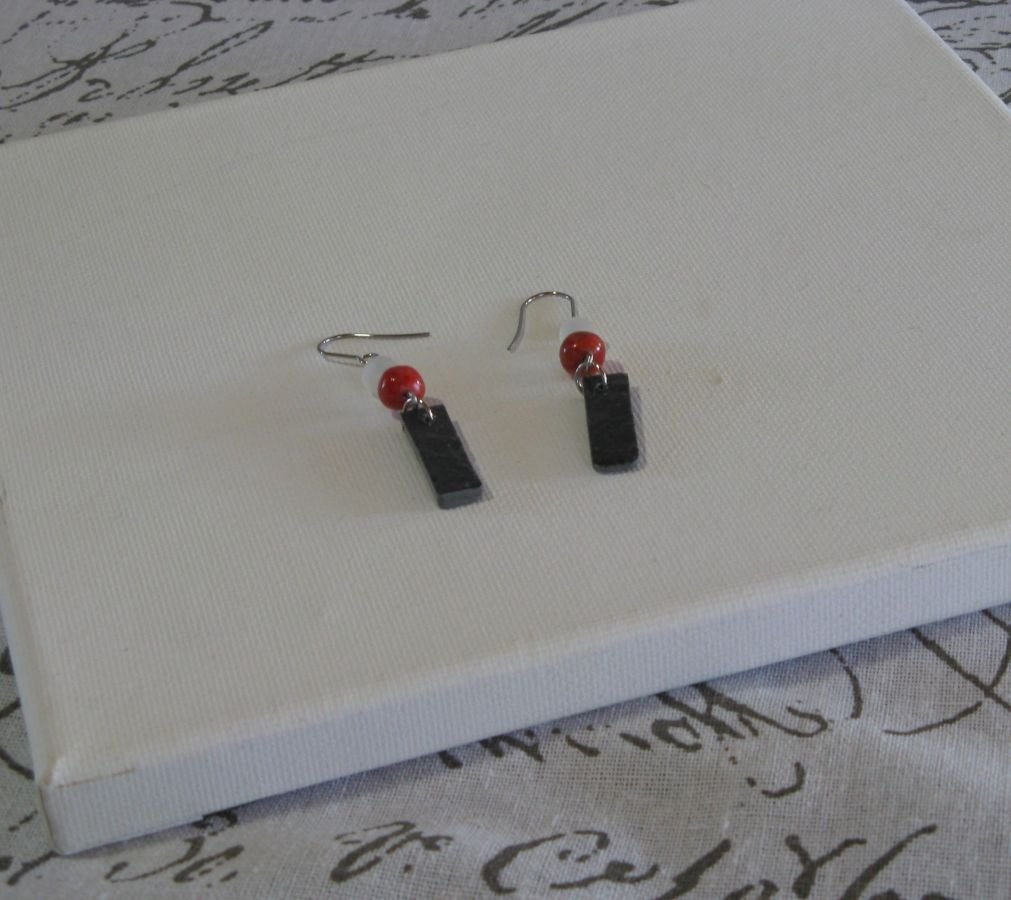 Slate and Pearl Long Earrings for Women, Unique Piece