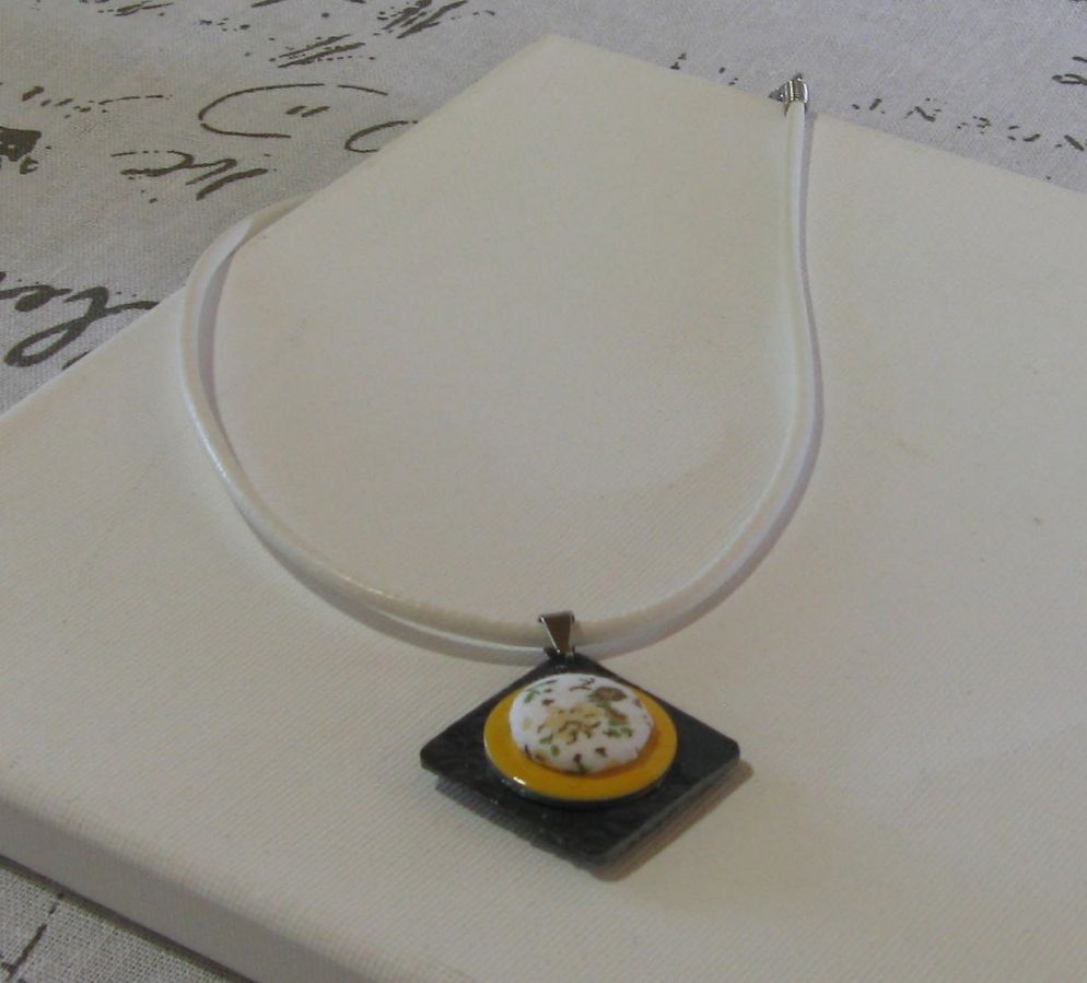 Yellow and White Slate Pendant Necklace for Women, Unique Creation