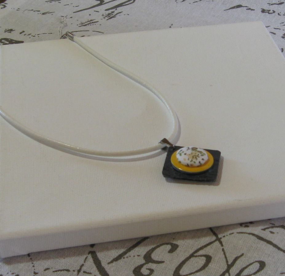 Yellow and White Slate Pendant Necklace for Women, Unique Creation