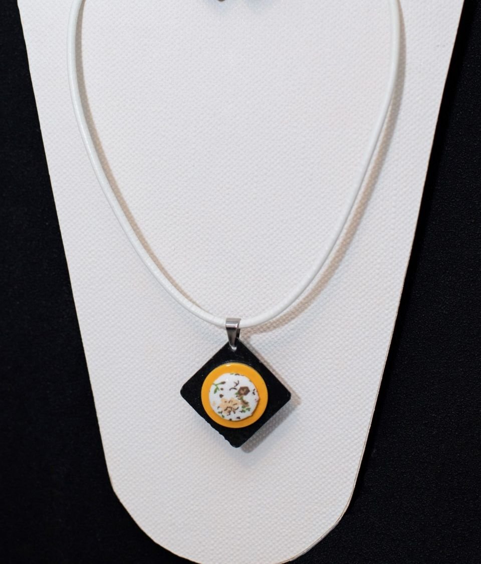 Yellow and White Slate Pendant Necklace for Women, Unique Creation