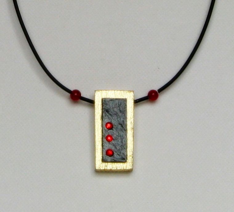 Pendant for woman and young woman in Slate and Wood with Red Strass, Unique Creation