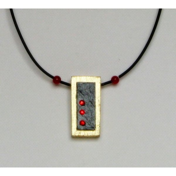 Pendant for woman and young woman in Slate and Wood with Red Strass, Unique Creation