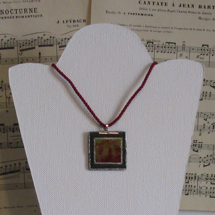 Woman Slate Pendant with Red and Green Printing, Handcrafted