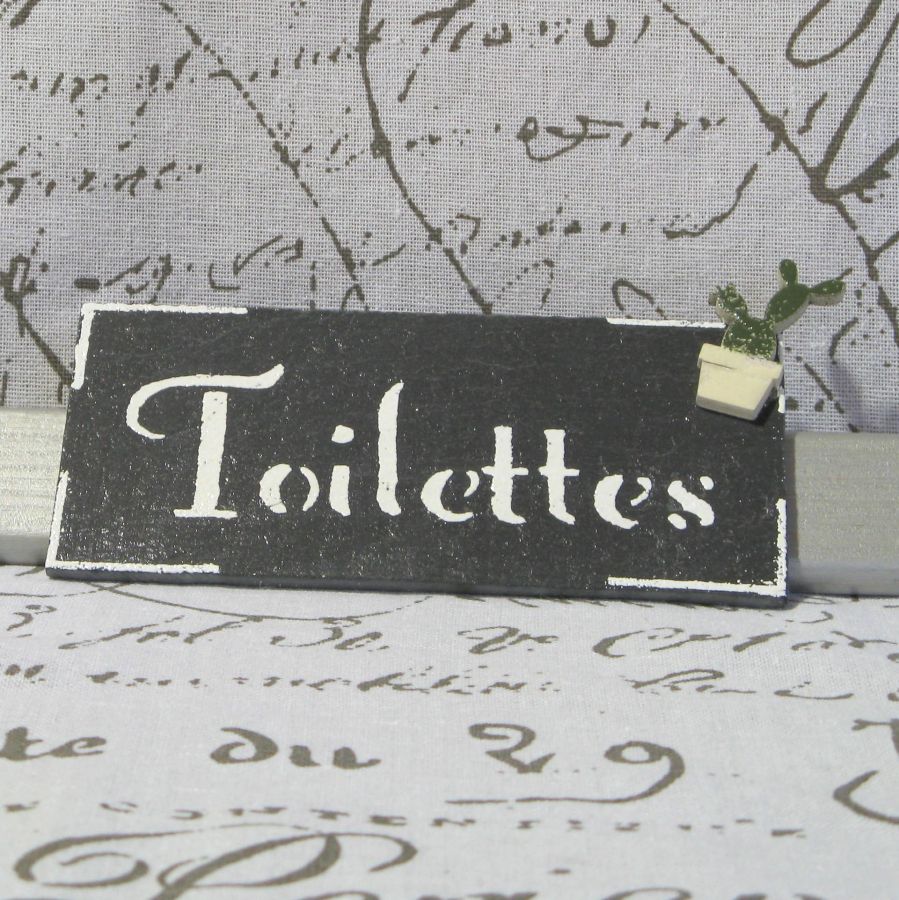 Door Sign in White Glazed Slate with Cactus motif, Original Creation