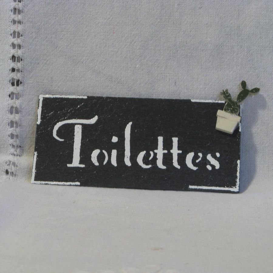 Door Sign in White Glazed Slate with Cactus motif, Original Creation