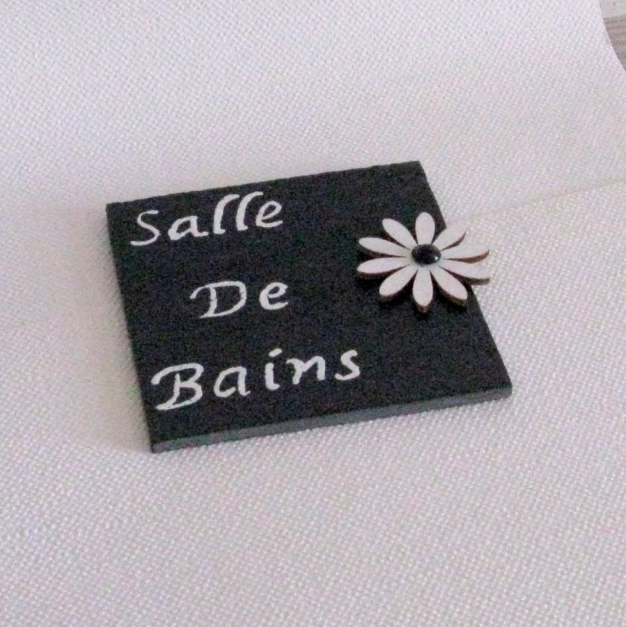 White Enameled Slate Bathroom Door Sign, Handmade Creation