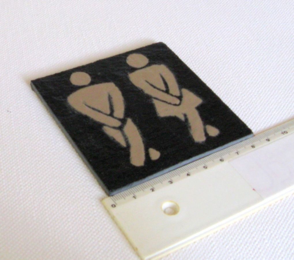 Beige Slate Enameled Toilet Door Plaque, to be installed without hole, Original Creation