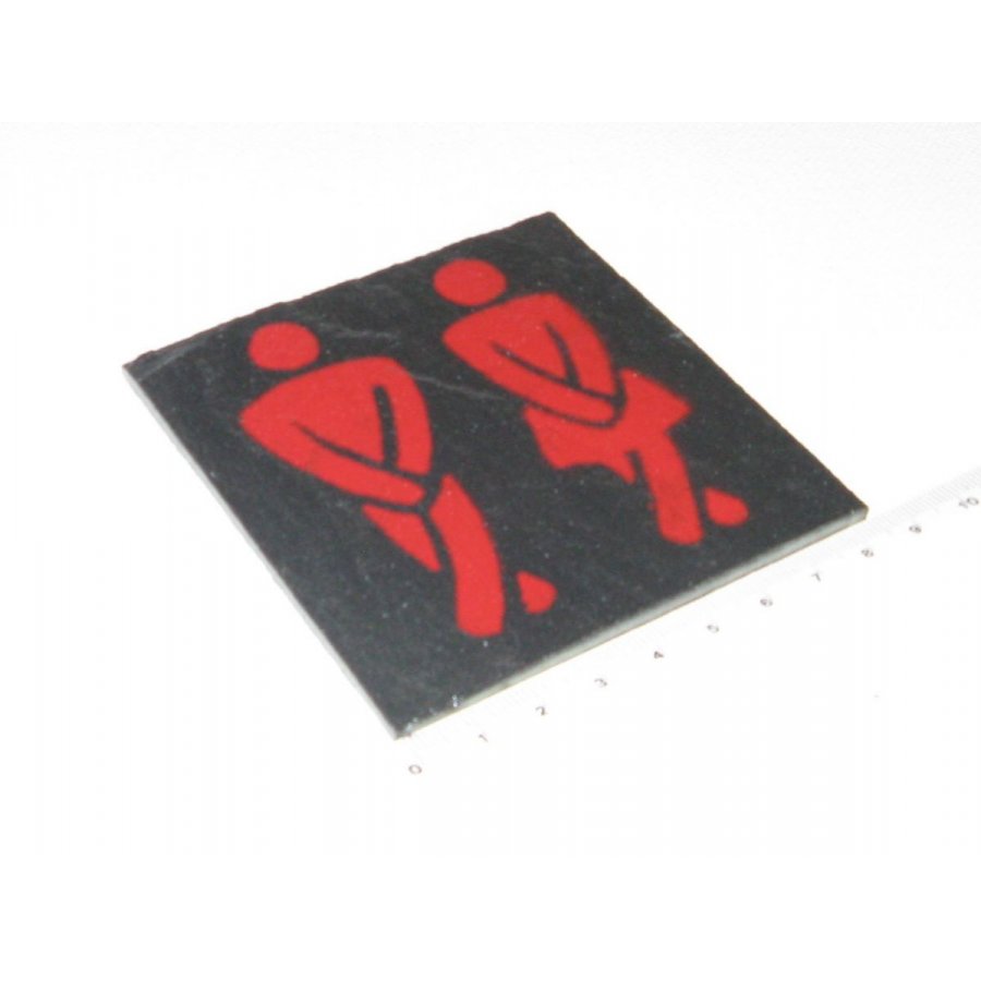 Red Enameled Slate Toilet Door Plaque, No Hole, Original Creation
