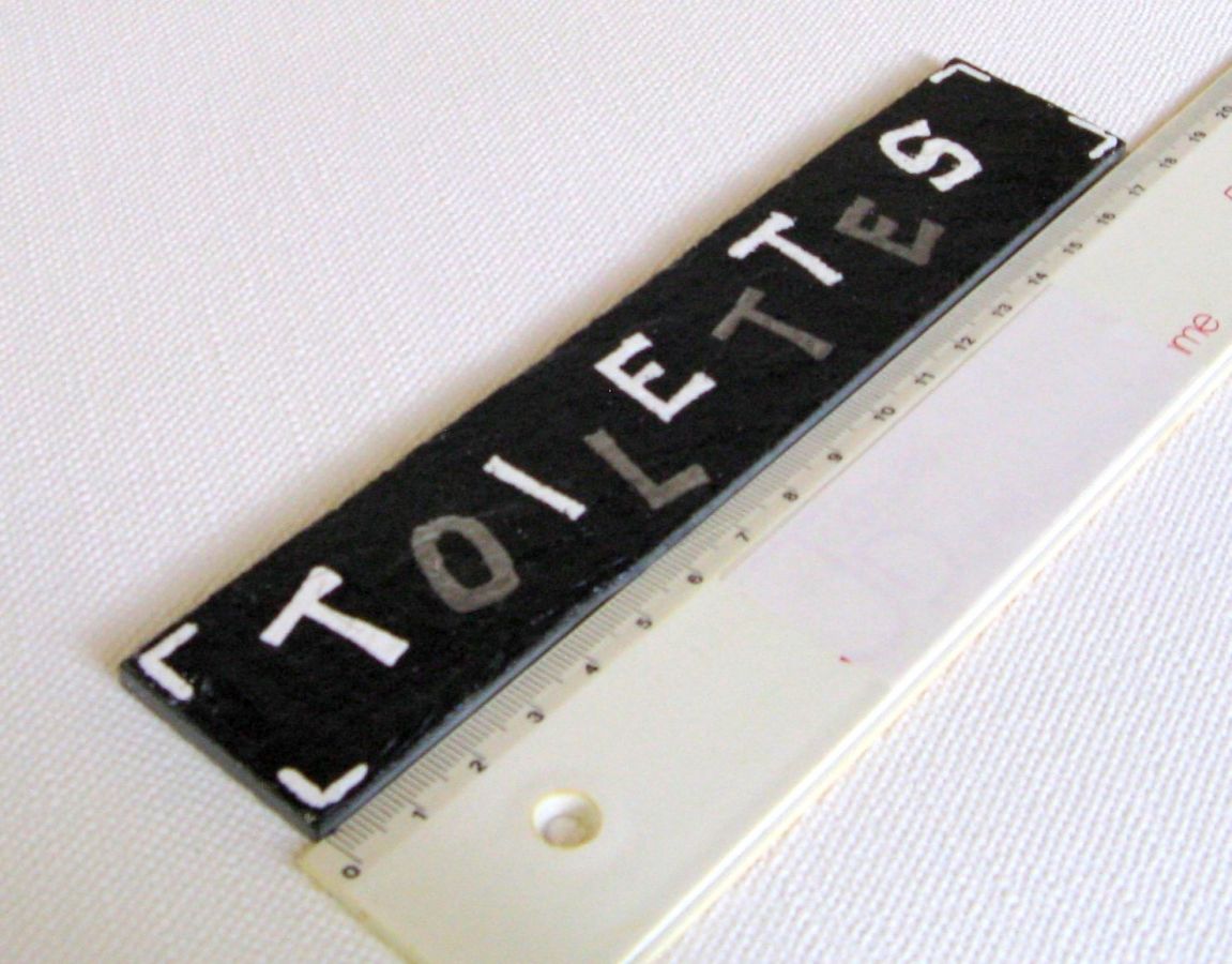 Slate Door Plaque for Toilet with Silver and White Enamel Letters, Hand Made Creation