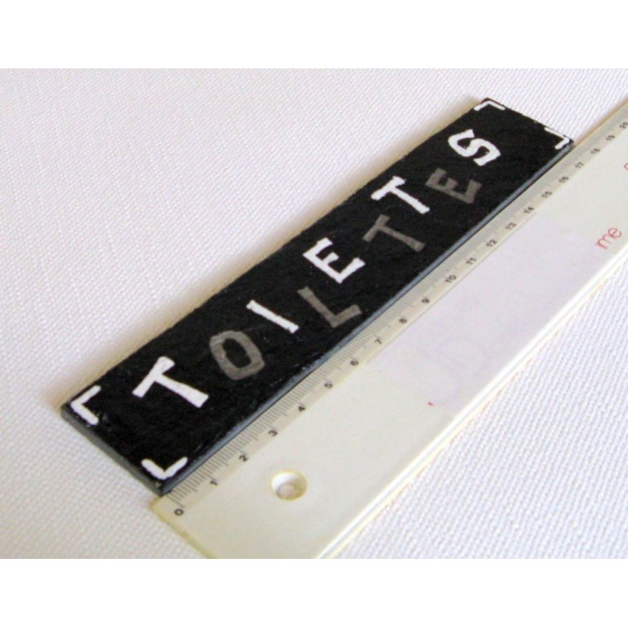 Slate Door Plaque for Toilet with Silver and White Enamel Letters, Hand Made Creation