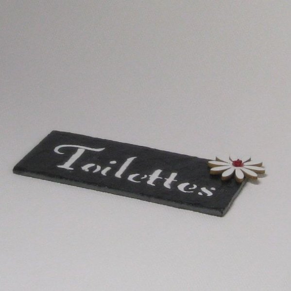 Slate Toilet Door Sign with Enamelled Letters, to be placed without hole, Original Creation