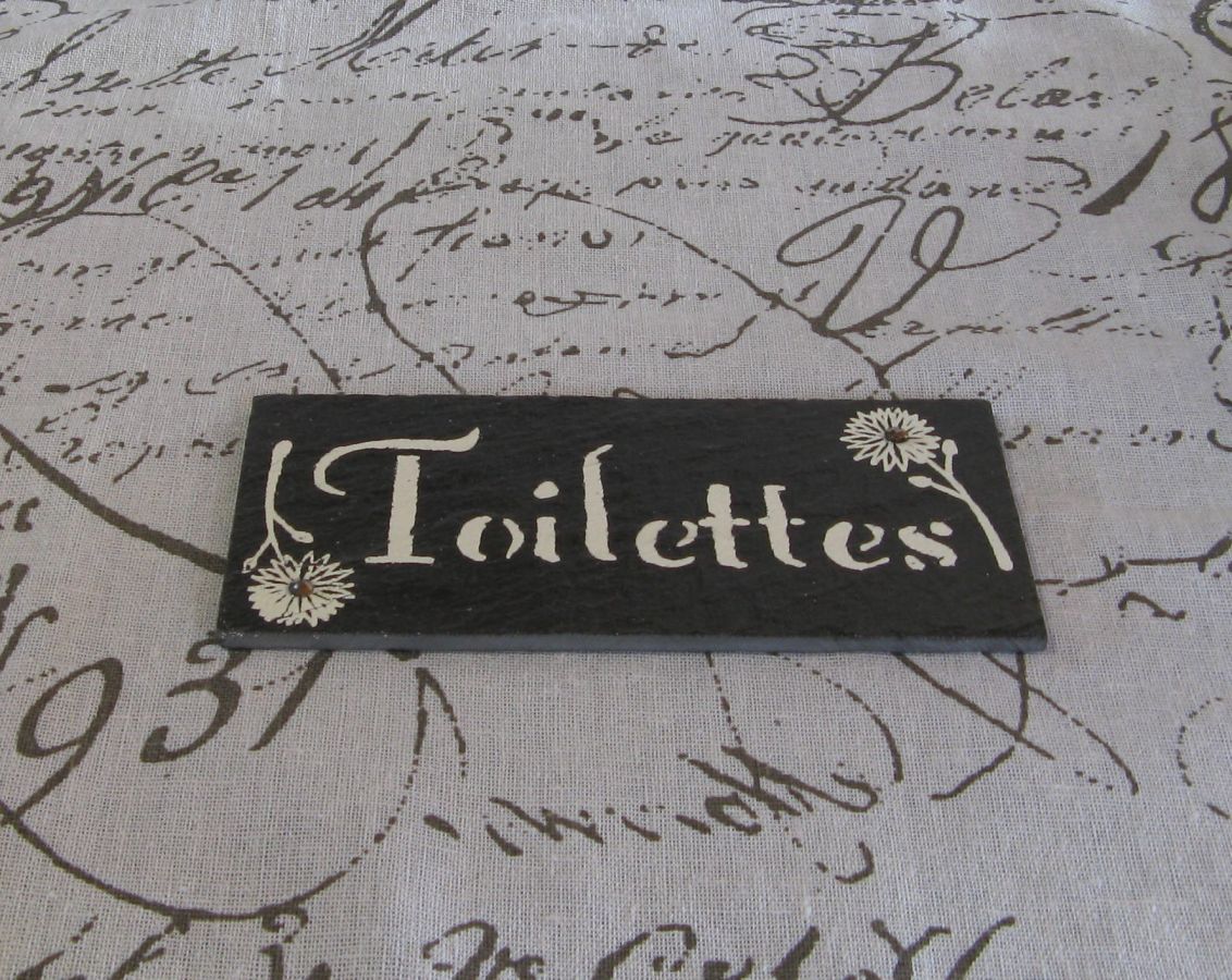 Enameled Slate Door Plaque for Toilets, Handcrafted Creation