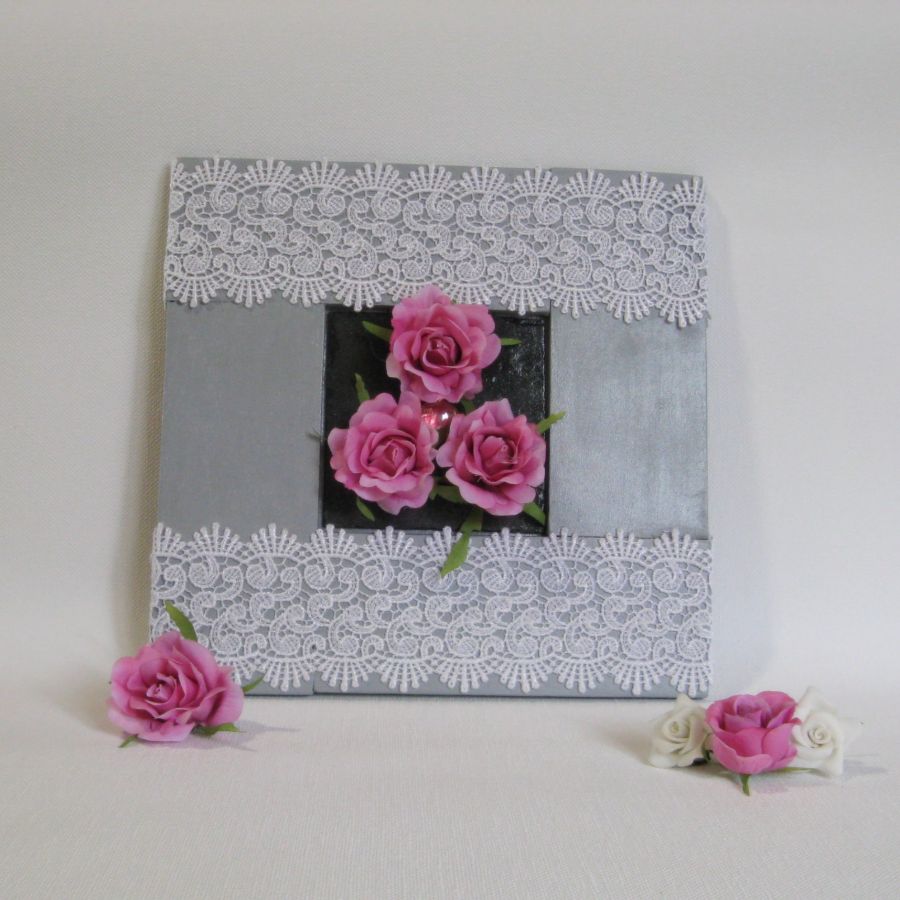 Floral painting Shabby Chic Style in Recycled Wood and Slate, Unique Creation