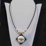 Slate Pendant Necklace Mounted on a Black Silicone Cord with Pearls