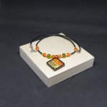 Orange and Green Slate Necklace for Women, Unique Creation