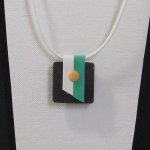 Green, White and Yellow Slate Pendant on White Leather Cord