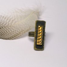 Adjustable Rectangular Ring for Women in Slate and Gold, handmade creation