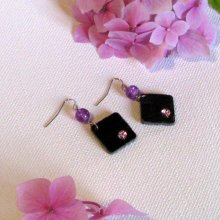 Boucles d'oreille pour Femme en Ardoise et Strass Violet, Bijou de Créateur