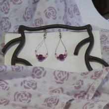 Creole style earrings in pink and purple beads, handmade creation