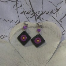 Yellow and Purple Enameled Earrings on Slate, Unique Creation