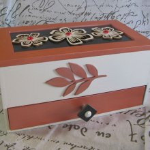 Large Pink Box with Slate and Wood Flower Patterns, Unique Creation