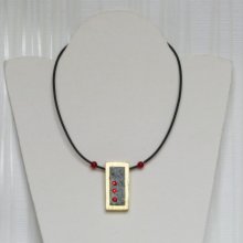 Pendant for woman and young woman in Slate and Wood with Red Strass, Unique Creation