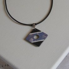 Blue, Pink and White Enameled Slate Pendant for Woman mounted on a black Silicone Cord.