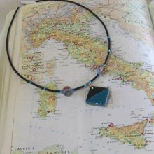 Blue Glazed Slate Necklace for Women, Unique Creation