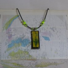 Yellow and Green Slate Pendant Necklace for Women, Unique Pattern, Artisanal Creation.