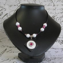 Collier pour Femme en Ardoise, Rose et Blanc, Création Unique