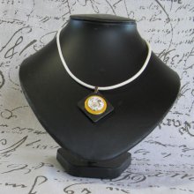 Yellow and White Slate Pendant Necklace for Women, Unique Creation