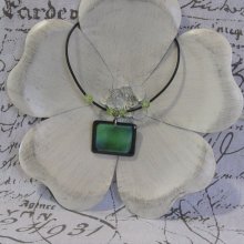 Green Pendetif Necklace in Slate and Resin, Unique Creation