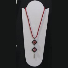 Long Slate Necklace with Red Glass Cabochon