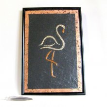 Pink Flamand Painting on a Slate, Unique Creation
