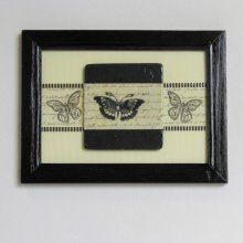 Vintage Slate Butterfly painting in a Black Frame, Unique Creation and Handcrafted