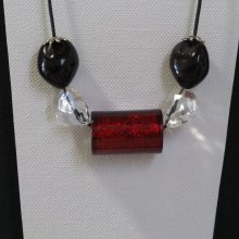 Big Red Necklace on Black Cotton Cord, Unique Piece 