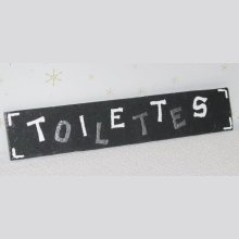 Slate Door Plaque for Toilet with Silver and White Enamel Letters, Hand Made Creation