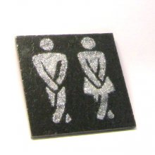 Humorous Door Plaque for the Toilet made of Silver Enameled Slate, to be placed without hole, Handcrafted Creation