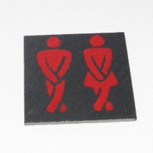 Red Enameled Slate Toilet Door Plaque, No Hole, Original Creation