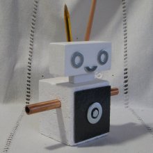 Wood and Slate Robot Pencil Case, Unique and original creation