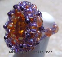 Twin bead ring with Swarovski cabochon