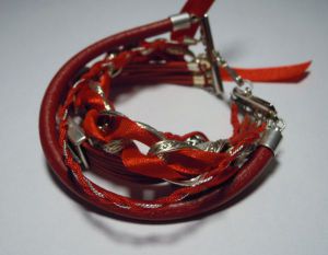 Multi-row leather and cotton bracelet