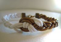 Leather and cotton double knot bracelet 