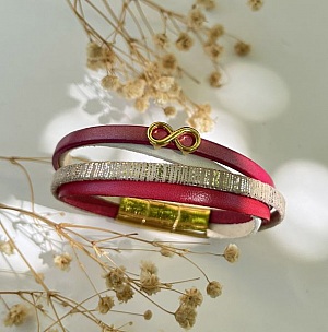 pink gold multi-strand leather bracelet for women